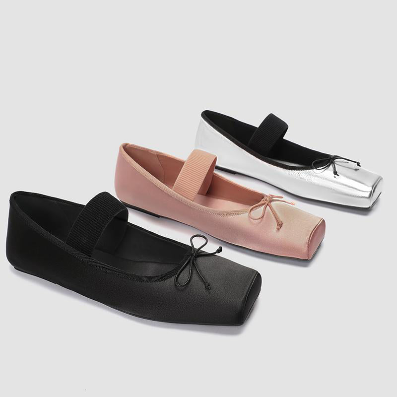 women’s chic multi-color square-toe bow ballet flats 02
